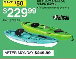 Dunham's Sports PELICAN RISE 100X SIT-IN OR SIT-ON KAYAK offer