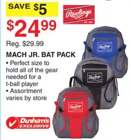 Dunham's Sports RAWLINGS MACH JR. BAT PACK offer