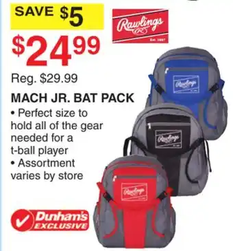 Dunham's Sports RAWLINGS MACH JR. BAT PACK offer