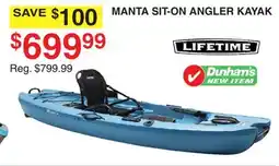 Dunham's Sports LIFETIME MANTA SIT-ON ANGLER KAYAK offer