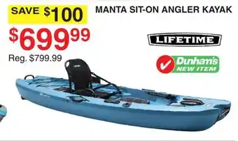 Dunham's Sports LIFETIME MANTA SIT-ON ANGLER KAYAK offer