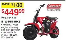 Dunham's Sports COLEMAN B100 MINI BIKE offer