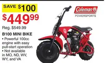 Dunham's Sports COLEMAN B100 MINI BIKE offer