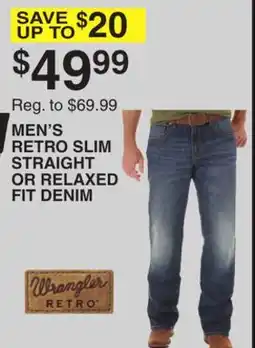Dunham's Sports WRANGLER MEN'S RETRO SLIM STRAIGHT OR RELAXED FIT DENIM offer