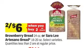 Meijer Brownberry Bread or Sara Lee Artesano Bread offer