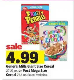 Meijer General Mills Giant Size Cereal or Post Mega Size Cereal offer
