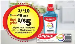 Meijer Colgate Total Toothpaste, Mouthwash, or Toothbrush offer