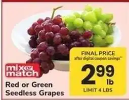 Safeway Red or Green Seedless Grapes offer