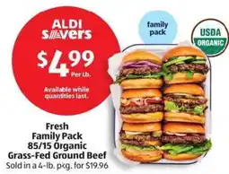Aldi Fresh Family Pack 85/15 Organic Grass-Fed Ground Beef offer