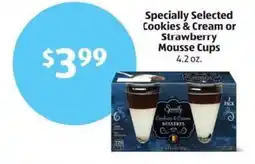 Aldi Specially selected cookies & cream or strawberry mousse cups offer