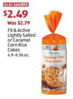 Aldi Fit & active lightly salted or caramel corn rice cakes offer