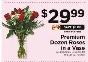 ShopRite Premium Dozen Roses in a Vase offer