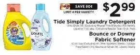 ShopRite Tide Simply Laundry Detergent / Bounce or Downy Fabric Softener offer