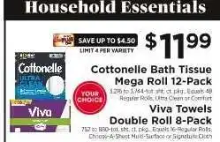 ShopRite Cottonelle Bath Tissue Mega Roll 12-Pack or Viva Towels Double Roll 8-Pack offer