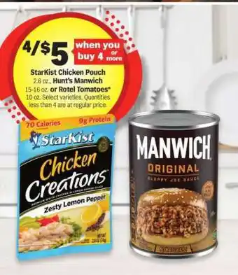 Meijer StarKist Chicken Pouch or Hunt's Manwich or Rotel Tomatoes offer
