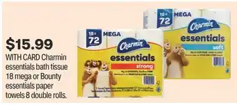 CVS Charmin essentials bath tissue 18 mega or Bounty essentials paper towels 8 double rolls offer