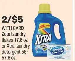 CVS Zote laundry flakes 17.6 oz or Xtra laundry detergent 56-57.6 oz offer