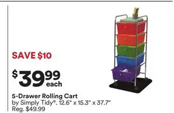 Michaels 5-Drawer rolling Cart by Simply Tidy offer