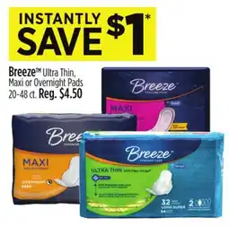 Dollar General Breeze Ultra Thin, Maxi or Overnight Pads offer