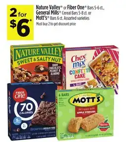 Dollar General Nature Valley or Fiber One Bars 5-6 ct., General Mills Cereal Bars 5-8 ct. or Mott's Bars 6 ct offer