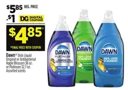 Dollar General Dawn Dish Liquid Original or Antibacterial Apple Blossom 38 oz. or Platinum 32.7 oz offer