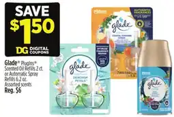 Dollar General Glade PlugIns Scented Oil Refills 2 ct. or Automatic Spray Refills 6.2 oz offer