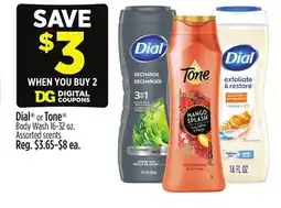 Dollar General Dial or Tone Body Wash offer