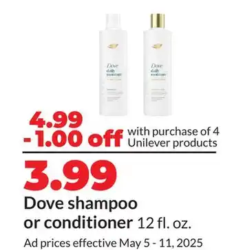 Hy-Vee Dove Shampoo or Conditioner offer