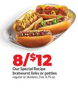 Hy-Vee Our Special Recipe bratwurst links or patties offer