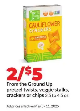 Hy-Vee From the Ground Up pretzel twists, veggie stalks, crackers or chips offer