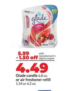 Hy-Vee Glade candle 6.8 oz. or air freshener refill 1.34 or 6.2 oz offer