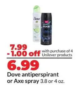 Hy-Vee Dove antiperspirant or Axe spray offer