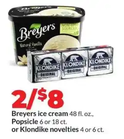 Hy-Vee Breyers Ice Cream, Popsicle, or Klondike Novelties offer