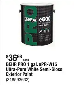 The Home Depot BEHR PRO 1 gal. #PR-W15 Ultra-Pure White Semi-Gloss Exterior Paint offer