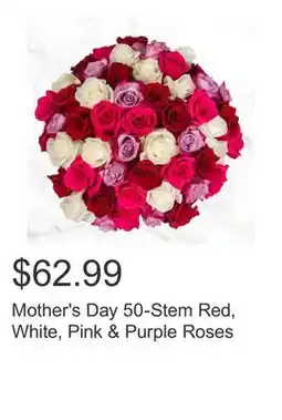 Costco Mother's Day 50-Stem Red, White, Pink & Purple Roses offer