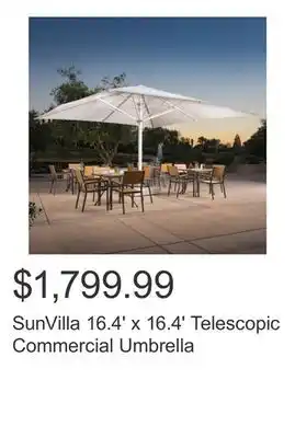 Costco SunVilla 16.4' x 16.4' Telescopic Commercial Umbrella offer