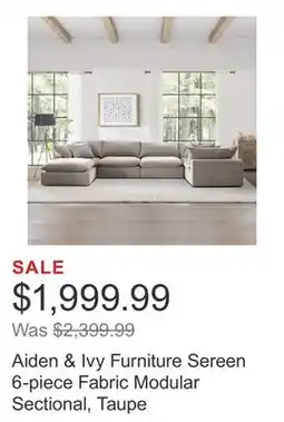 Costco Aiden & Ivy Furniture Sereen 6-piece Fabric Modular Sectional, Taupe offer
