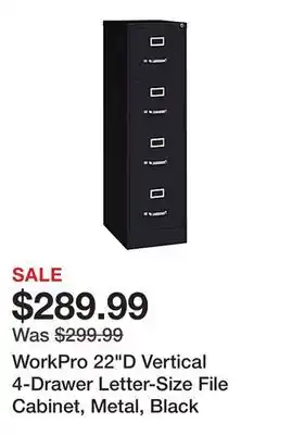 Office Depot WorkPro 22D Vertical 4-Drawer Letter-Size File Cabinet, Metal, Black offer