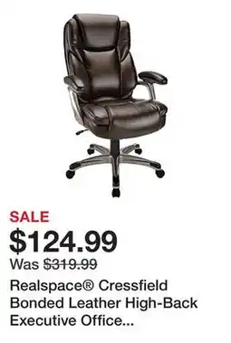 Office Depot Realspace Cressfield Bonded Leather High-Back Executive Office Chair, Brown/Silver, BIFMA Compliant offer
