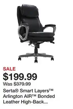 Office Depot Serta Smart Layers Arlington AIR Bonded Leather High-Back Executive Office Chair, Black/Silver offer