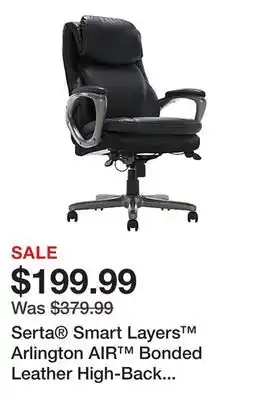 Office Depot Serta Smart Layers Arlington AIR Bonded Leather High-Back Executive Office Chair, Black/Silver offer