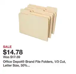 Office Depot Office Depot Brand File Folders, 1/3 Cut, Letter Size, 30% Recycled, Manila, Pack Of 100 Folders offer