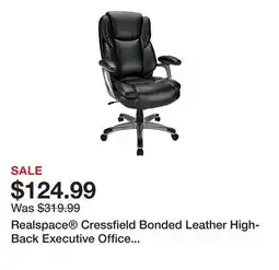 Office Depot Realspace Cressfield Bonded Leather High-Back Executive Office Chair, Black/Silver, BIFMA Compliant offer
