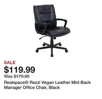 Office Depot Realspace Rezzi Vegan Leather Mid-Back Manager Office Chair, Black offer