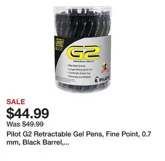 Office Depot Pilot G2 Retractable Gel Pens, Fine Point, 0.7 mm, Black Barrel, Black Ink, Pack Of 36 Pens offer