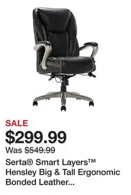 Office Depot Serta Smart Layers Hensley Big & Tall Ergonomic Bonded Leather High-Back Office Chair, Black/Silver offer