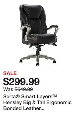 Office Depot Serta Smart Layers Hensley Big & Tall Ergonomic Bonded Leather High-Back Office Chair, Black/Silver offer