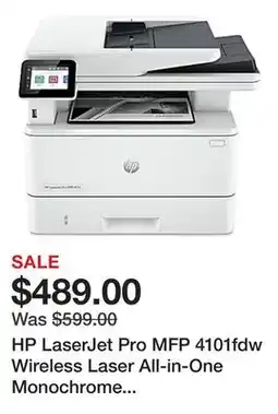 Office Depot HP LaserJet Pro MFP 4101fdw Wireless Laser All-in-One Monochrome Printer offer