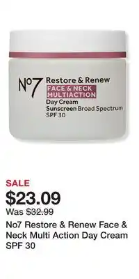 Ulta Beauty No7 Restore & Renew Face & Neck Multi Action Day Cream SPF 30 offer