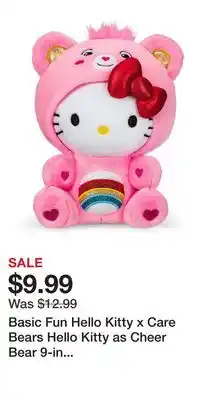 Game Stop Basic Fun Hello Kitty x Care Bears Hello Kitty as Cheer Bear 9-in Plush offer